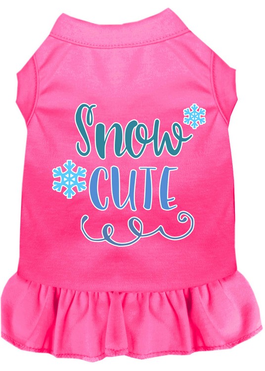 Snow Cute Screen Print Dog Dress Bright Pink 4X